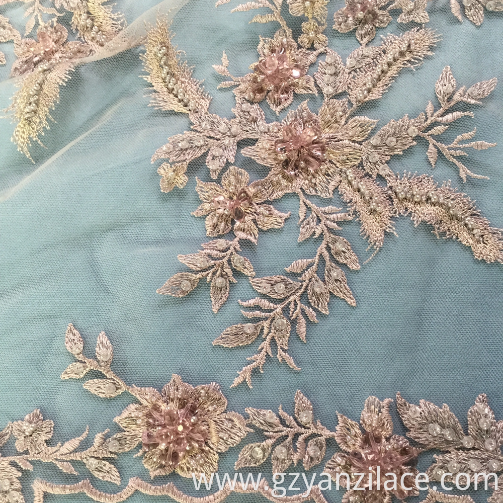 Heavy Beaded Embroidery Lace Fabric